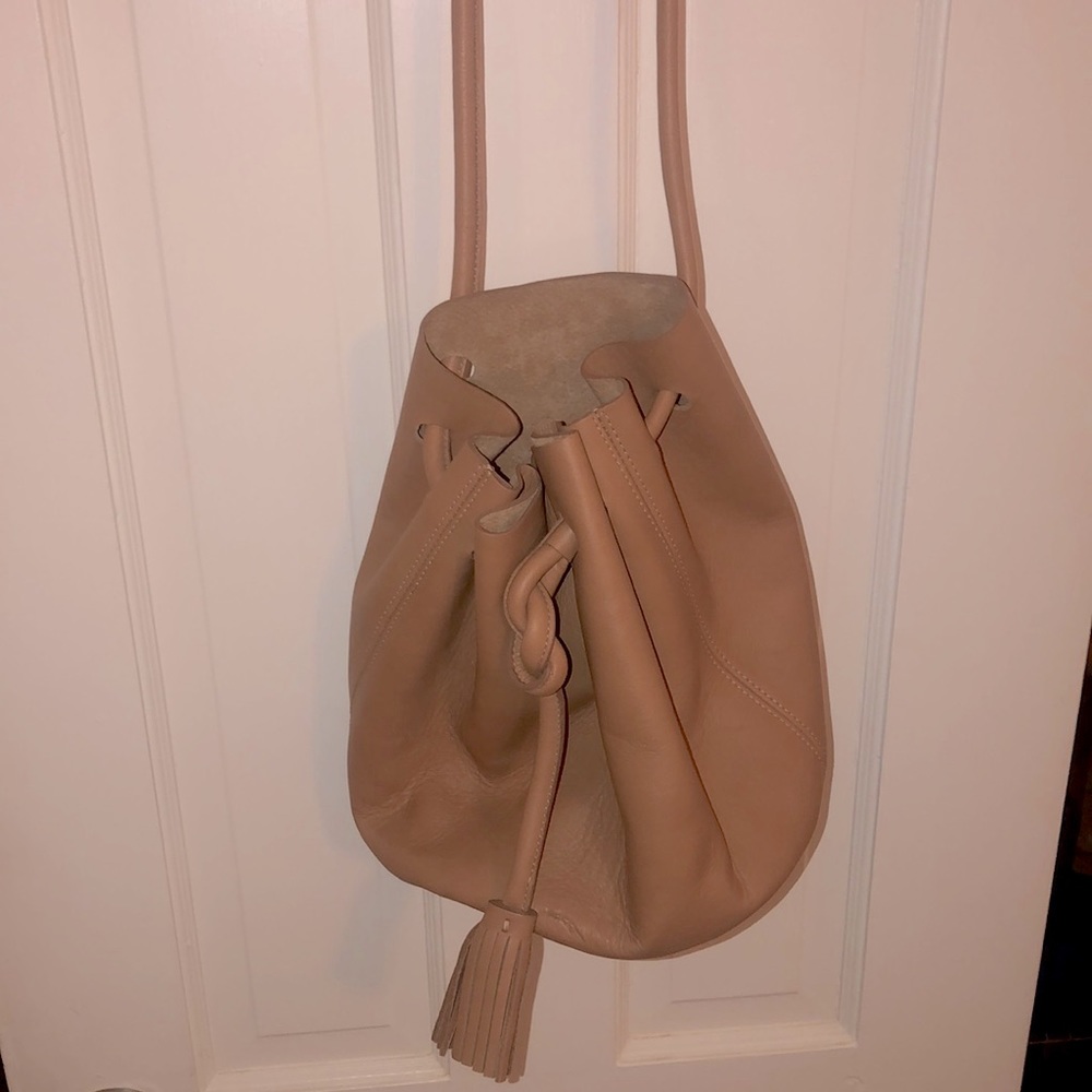 Boho Brown Leather bucket crossbody NEW